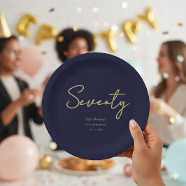 Elegant Navy Gold Seventy Birthday Paper Plate ペーパープレート