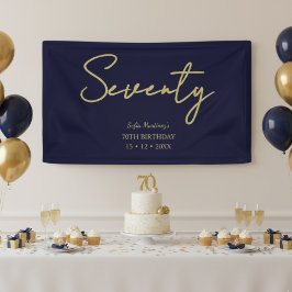 Elegant Navy & Gold Seventy Birthday Party Banner 横断幕