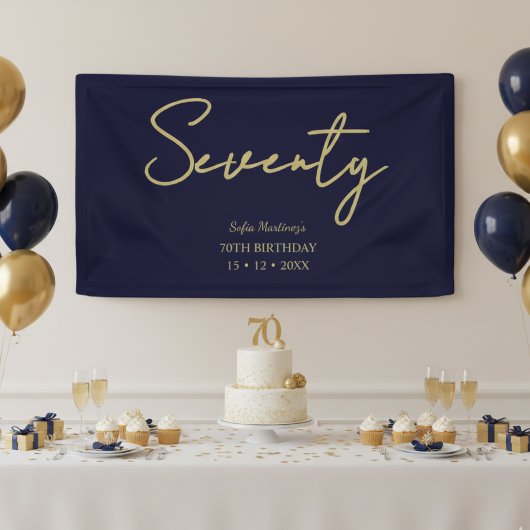 Elegant Navy & Gold Seventy Birthday Party Banner 横断幕