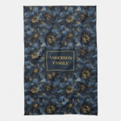 Elegant Navy Gold Towel Custom Name Kitchen Art キッチンタオル (縦)