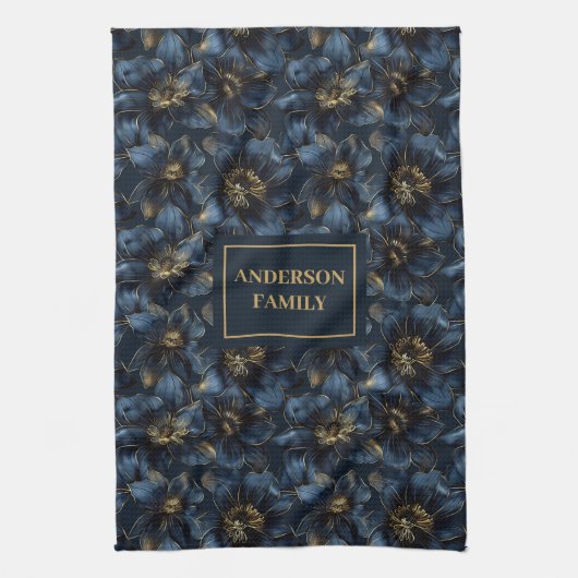 Elegant Navy Gold Towel Custom Name Kitchen Art キッチンタオル (縦)