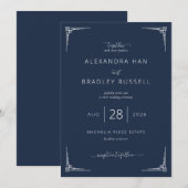 Elegant Navy Greek Key Motions 招待状 (正面/裏面)