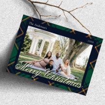 Elegant Navy Green Plaid Christmas