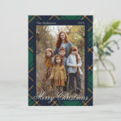 Elegant Navy Green Plaid Christmas シーズンカード (スタンド正面)