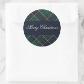Elegant Navy Green Plaid Christmas ラウンドシール (バッグ)