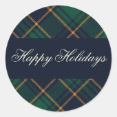 Elegant Navy Green Plaid Holiday ラウンドシール (正面)