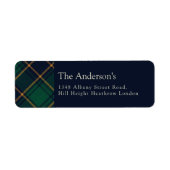 Elegant Navy Green Preppy Plaid Christmas ラベル (正面)