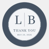 Elegant Navy Initials Thank You ラウンドシール (正面)