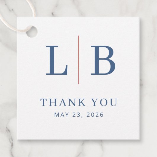 Elegant Navy Initials with Red Line フェイバータグ (正面)