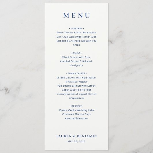 Elegant Navy Menu Template メニュー (正面)