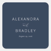 Elegant Navy Minimalist Calligraphy スクエアシール (正面)