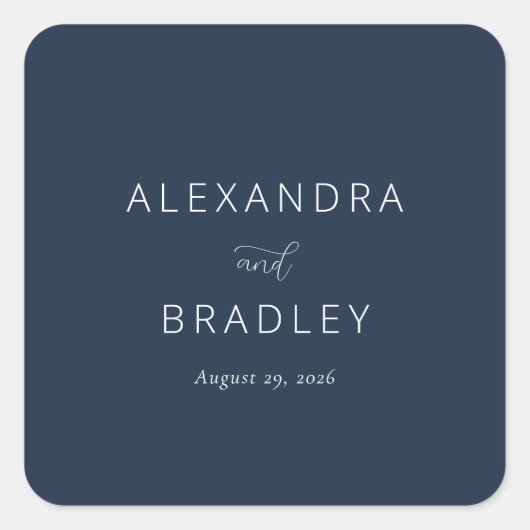 Elegant Navy Minimalist Calligraphy スクエアシール (正面)