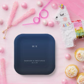Elegant Navy Minimalist Initials ペーパープレート (パーティー)