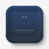 Elegant Navy Minimalist Initials ペーパープレート (正面)