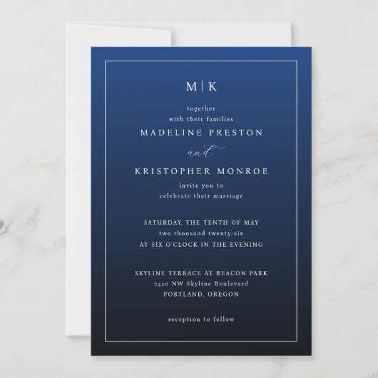 Elegant Navy Minimalist Invitations 招待状 (正面)