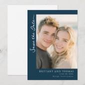 Elegant Navy Minimalist Photo セーブザデート (正面/裏面)