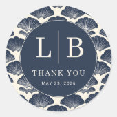 Elegant Navy Nautical Shell Motive ラウンドシール (正面)