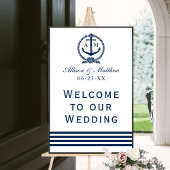 Elegant Navy Nautical Wedding Monogram Welcome ポスター