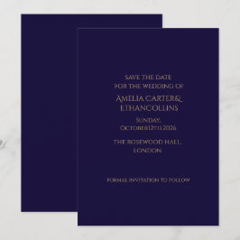 Elegant Navy personalized Save The Date Card セーブザデート