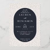 Elegant Navy Polka Dot Wedding Invitation 箔招待状 (正面)