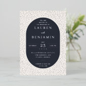 Elegant Navy Polka Dot Wedding Invitation 箔招待状 (立ち正面)