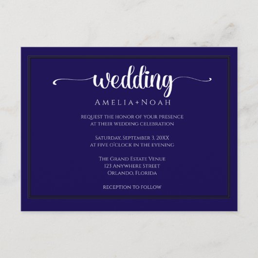  elegant navy purple wedding invitation ポストカード (正面)