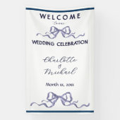 Elegant Navy Ribbon Romantic Wedding Banner 横断幕 (縦)
