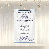 Elegant Navy Ribbon Romantic Wedding Banner 横断幕