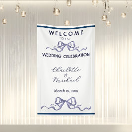 Elegant Navy Ribbon Romantic Wedding Banner 横断幕