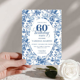 Elegant Navy Roses French Toile 60th Birthday 招待状