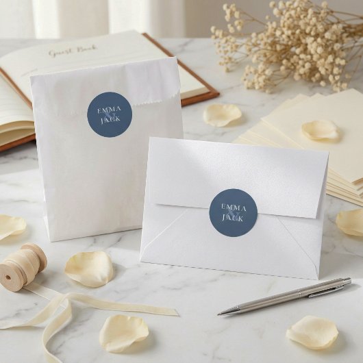 Elegant Navy Serif Ampersand Couple Names wedding ラウンドシール