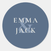 Elegant Navy Serif Ampersand Couple Names wedding ラウンドシール (正面)