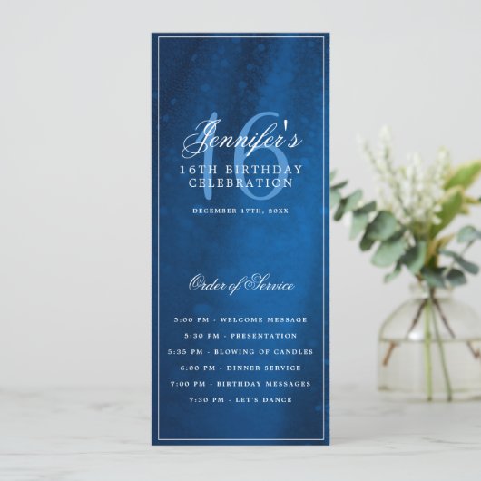 Elegant Navy Sparkle 16th Birthday Program Menu 招待状 (スタンド正面)