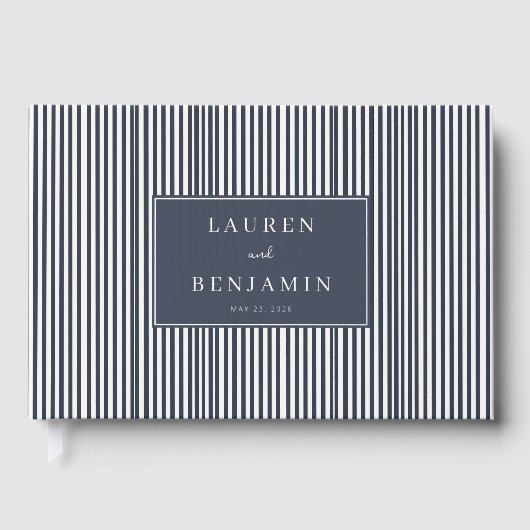 Elegant Navy Striped Rectangle ゲストブック (正面)