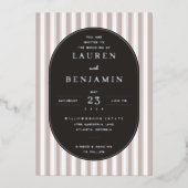 Elegant Navy Striped Wedding Invitation 箔招待状 (正面)