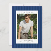 Elegant Navy Stripes 2 Photo Graduation Party 招待状 (正面)