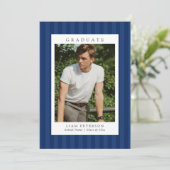 Elegant Navy Stripes 2 Photo Graduation Party 招待状 (スタンド正面)