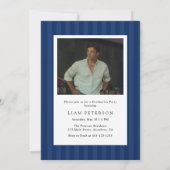 Elegant Navy Stripes 2 Photo Graduation Party 招待状 (裏面)