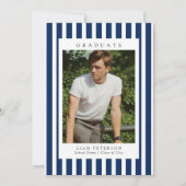 Elegant Navy Stripes 2 Photo Graduation Party 招待状 (正面)