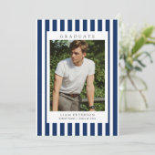 Elegant Navy Stripes 2 Photo Graduation Party 招待状 (スタンド正面)