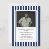 Elegant Navy Stripes 2 Photo Graduation Party 招待状 (裏面)