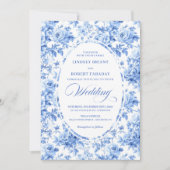 Elegant Navy Toile Rose Wedding Invitation 招待状 (正面)