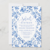 Elegant navy toile roses digital birthday invite  招待状 (正面)