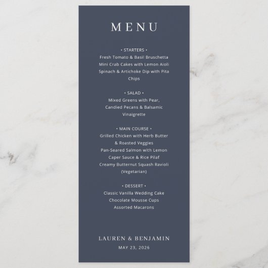 Elegant Navy Typographic Menu メニュー (正面)