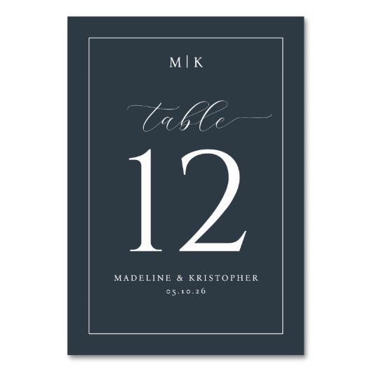 Elegant Navy Typographic Table Number テーブルナンバー (正面)