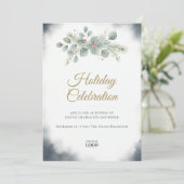 Elegant Navy Watercolor Holiday Party Invitation シーズンカード (スタンド正面)