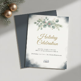Elegant Navy Watercolor Holiday Party Invitation シーズンカード