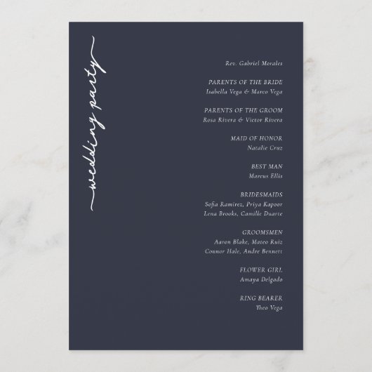 Elegant Navy Wedding Ceremony Program プログラム (裏面)