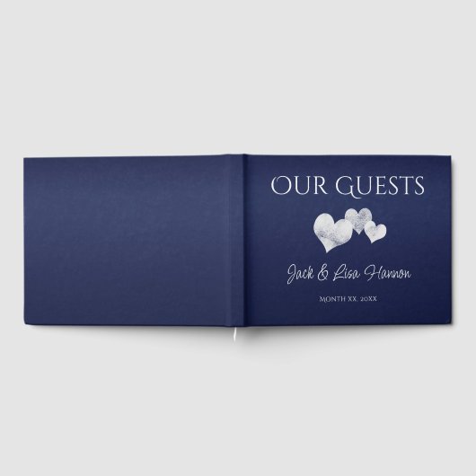 Elegant Navy With Hearts Guest Book ゲストブック (全面)