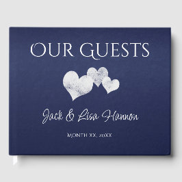 Elegant Navy With Hearts Guest Book ゲストブック